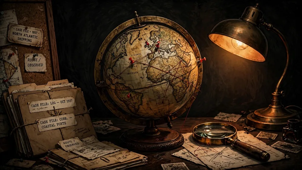 Illustrated noir globe for True Crime